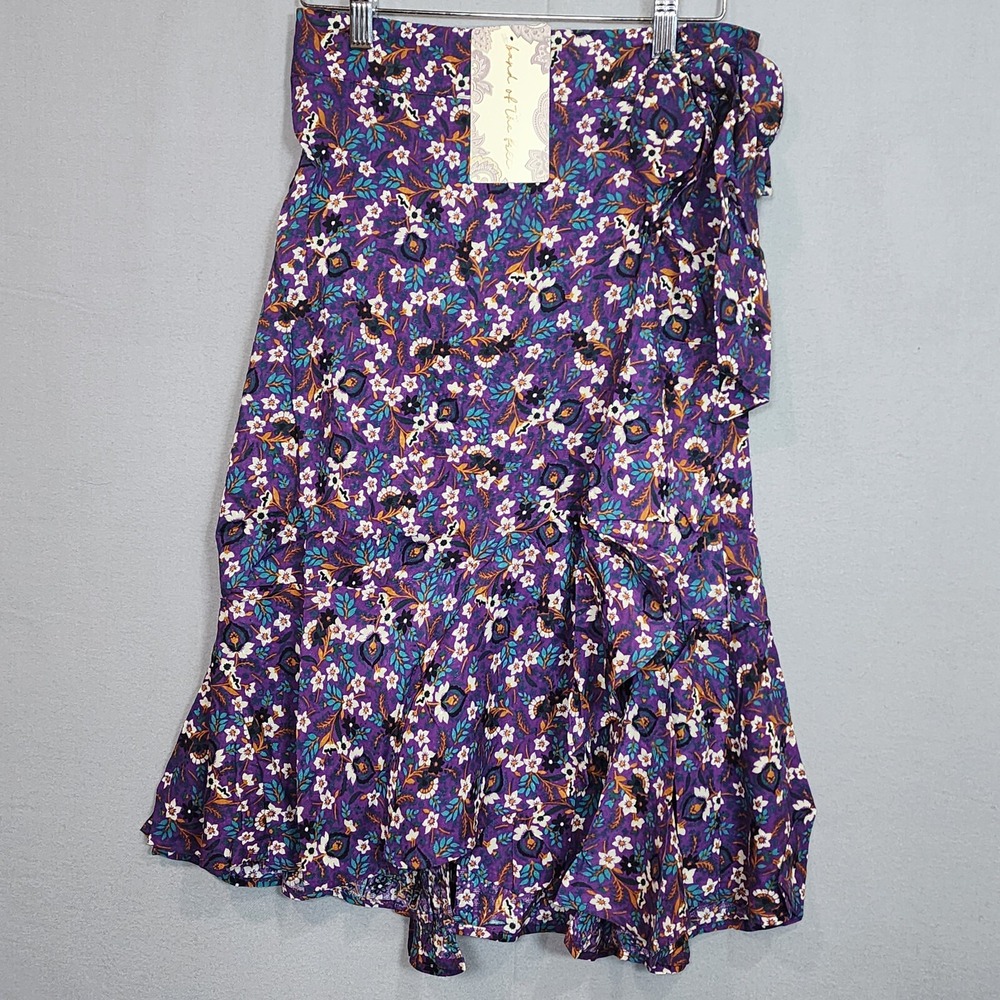 Band of the Free Floral Wrap Skirt Purple Ivory Boho Ruffle Womens Size XS NWT
